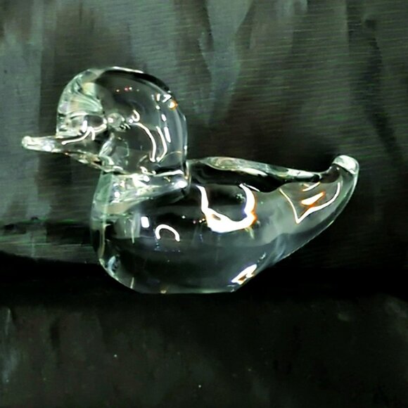 Vintage Hand Brown Crystal Clear Glass Duck Paperweight Figurines Decor - Picture 6 of 7